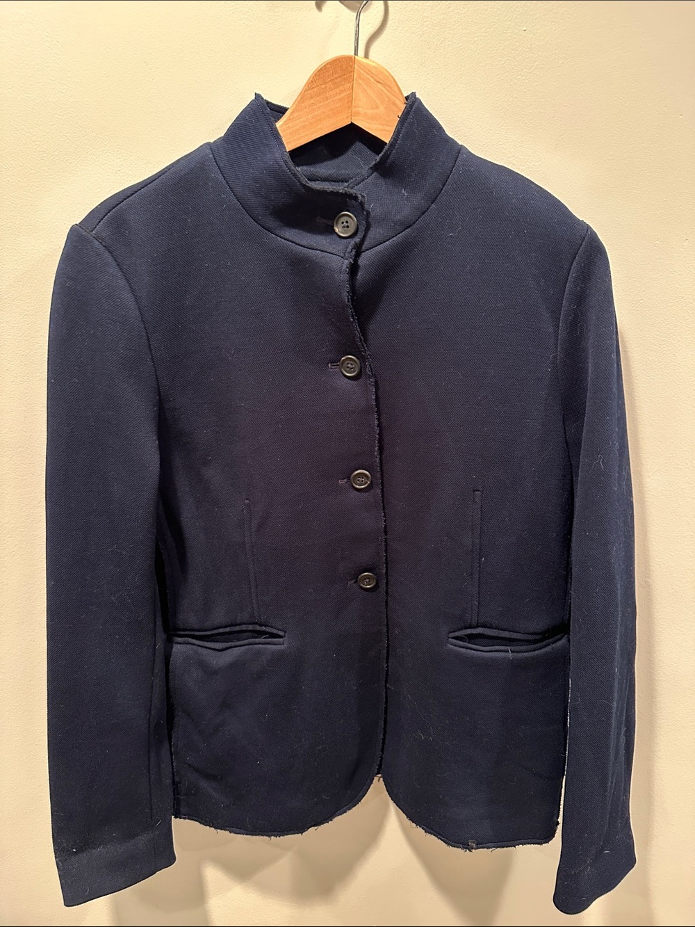ANN MASHBURN Navy Stand-Collar Knit Button Jacket